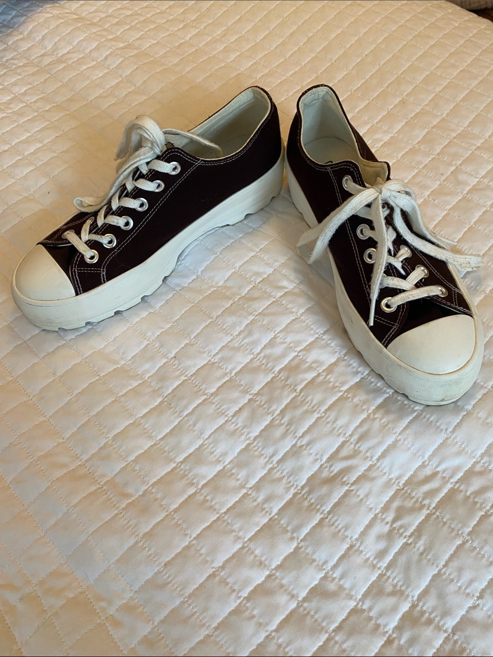 Low-Top Canvas Platform Sneakers in Black and White